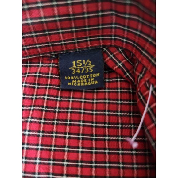 Club Room Men's Button Up Regular Fit Red Plaid Long Sleeve Shirt Size 15 1/2 - Picture 3 of 3